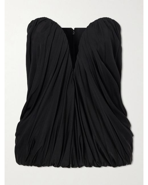 The New Arrivals Ilkyaz Ozel Black Olivienne Draped Satin Bustier Top