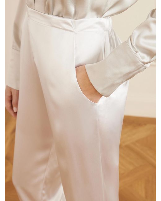 The Park White Rebecca Silk-Satin Straight-Leg Pants