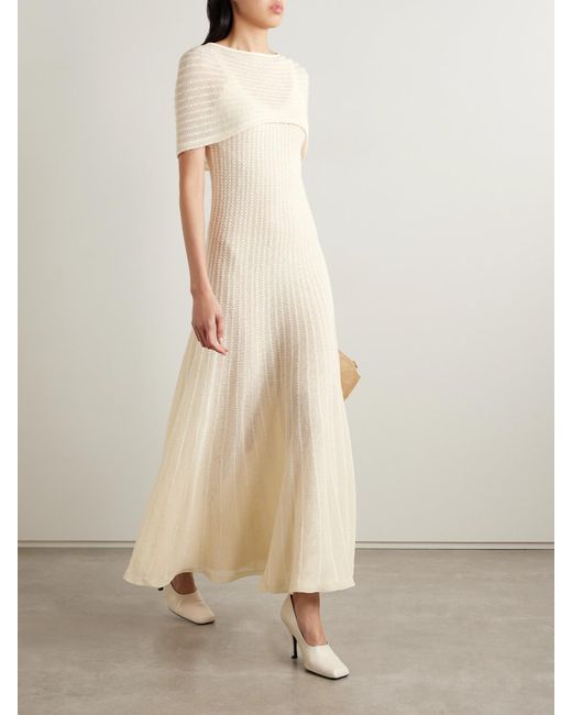 Khaite White Thora Pointelle-Knit Midi Dress