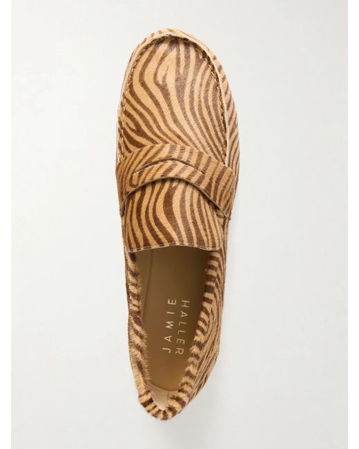 Jamie Haller Brown Zebra-Print Calf Hair Penny Loafers