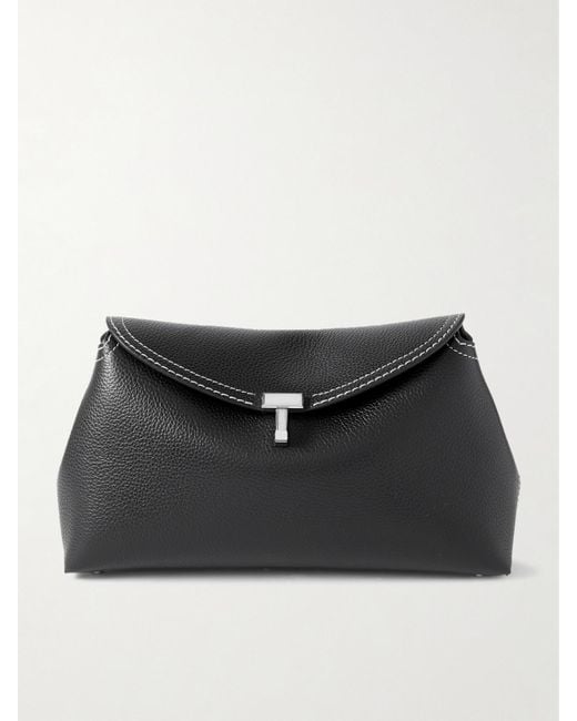 Totême  Black T-Lock Textured-Leather Clutch