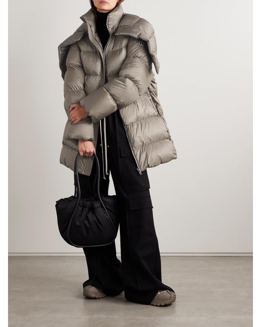 Rick Owens Gray Moncler Cyclopic Oversized Hooded Appliquéd Quilted Shell Down Jacket