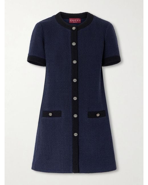Gucci Blue Wool-Blend Bouclé Mini Dress