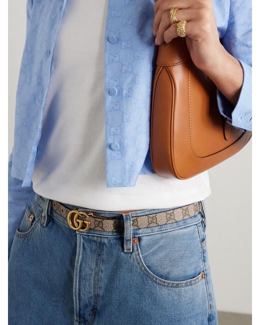 Gucci White Reversible Printed Coated-Canvas And Leather Belt
