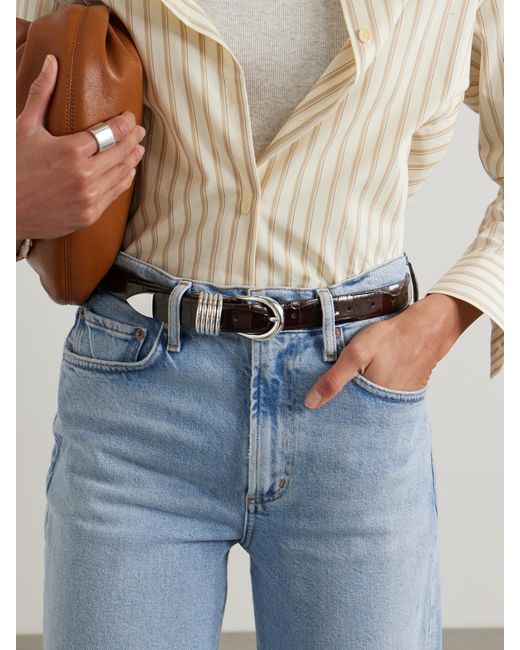 DEHANCHE Brown Hollyhock Croc-Effect Leather Belt