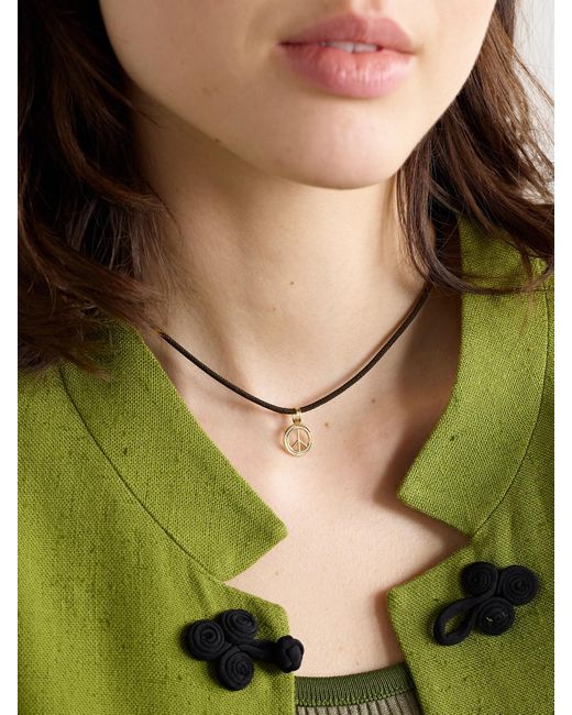 STONE AND STRAND Natural Large Peace 14-Karat And Cord Choker
