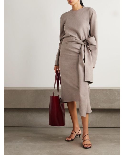 Carven Natural Asymmetric Knotted Wool Skirt