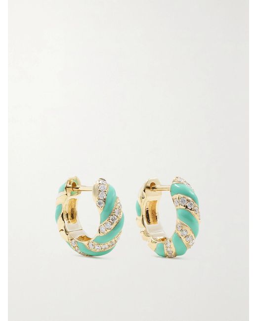 Yvonne Léon Metallic 9-karat Gold, Enamel And Diamond Hoop Earrings