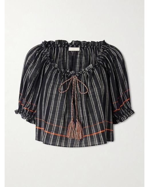 Ulla Johnson Black Paros Striped Cotton-Voile Top