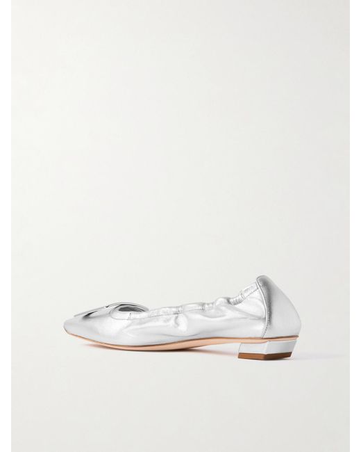 Roger Vivier White Belle Vivier 25 Embellished Metallic Ballet Flats