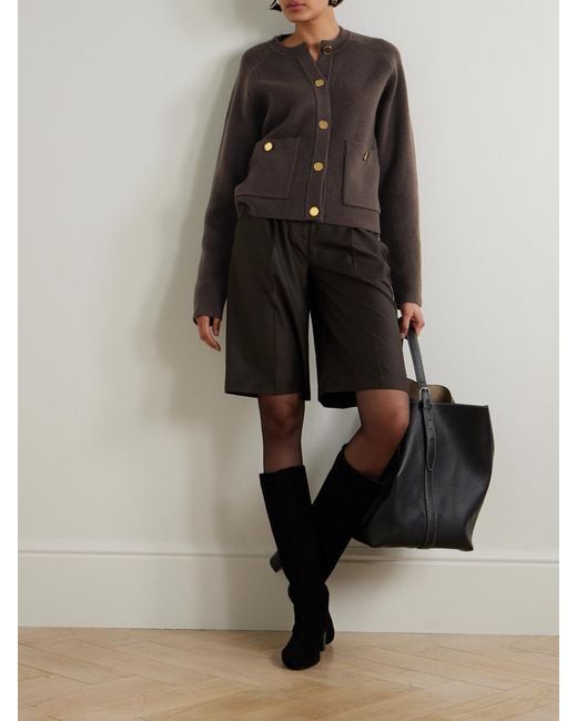 Totême  Brown Ribbed Cashmere And Wool-Blend Cardigan