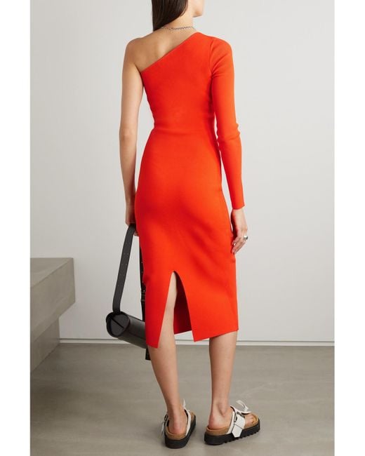 Victoria Beckham Red Vb Body One-Sleeve Stretch-Knit Midi Dress