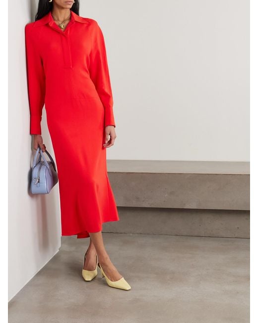 Victoria Beckham Asymmetric Gathered Crepe Shirt Dress