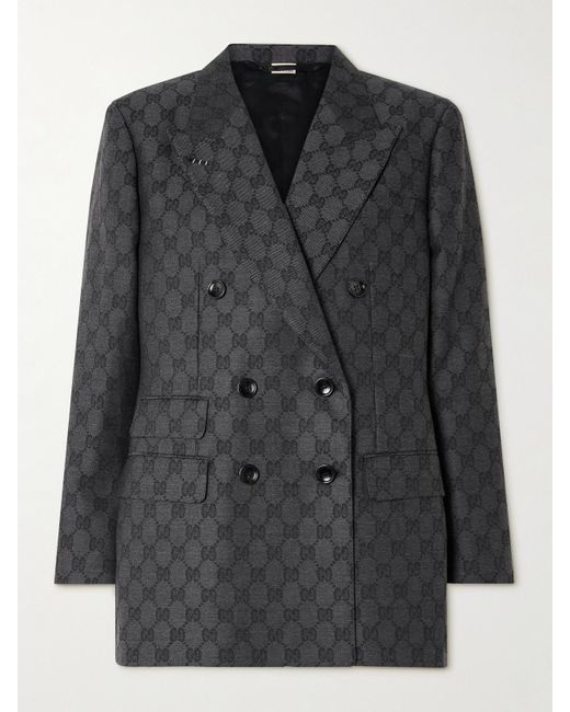 Gucci Black Double-Breasted Wool-Jacquard Blazer