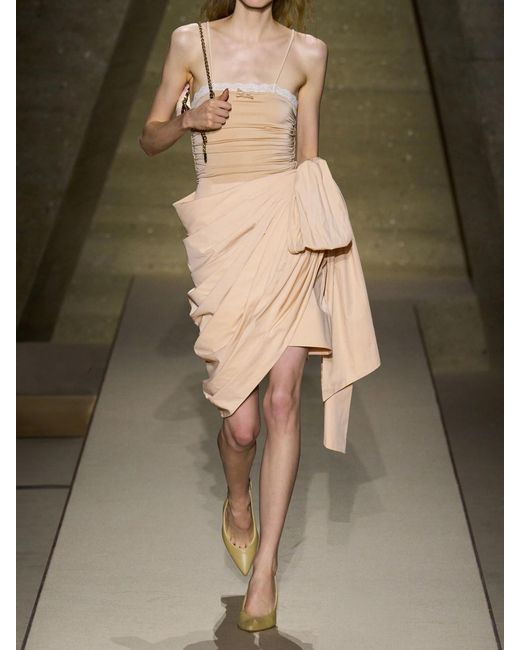 Chloé Natural Bow-Embellished Draped Cotton Midi Skirt