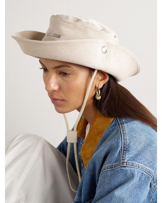 Jacquemus White Le Bob De Nimes Fischerhut Aus Einer Leinen-Baumwollmischung Mit Verzierungen