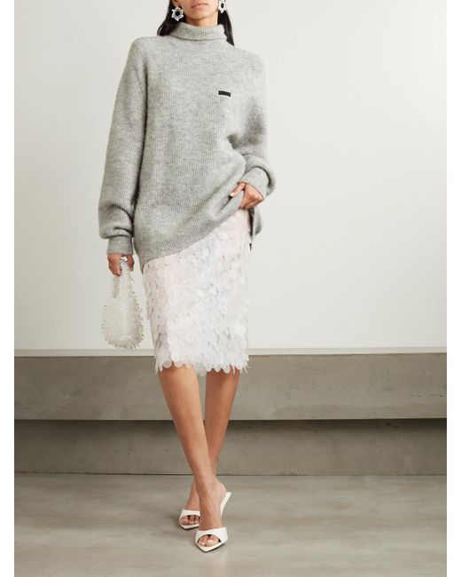 ROTATE BIRGER CHRISTENSEN Gray Appliquéd Merino Wool-Blend Turtleneck Sweater