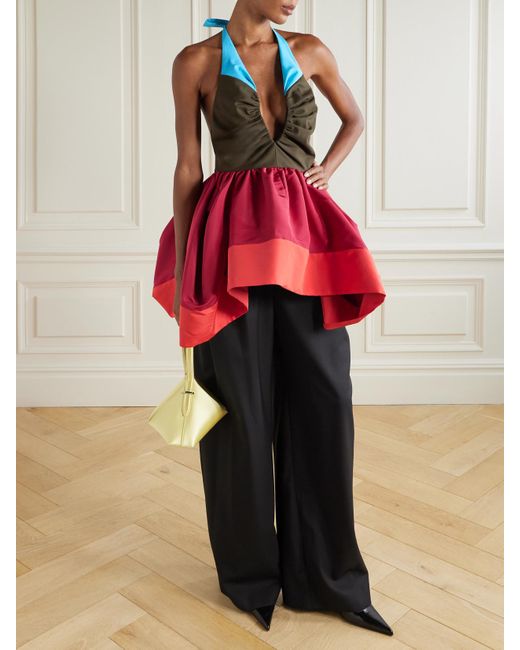 Christopher John Rogers Red Neckholder-Oberteil Aus Twill Aus Einer Seiden-Baumwollmischung