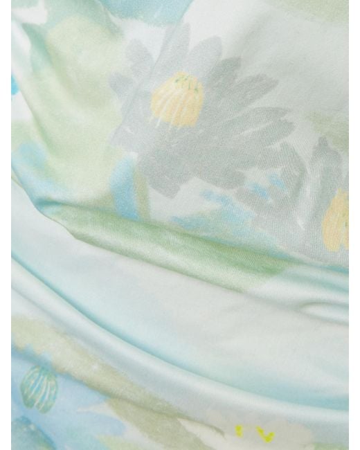 BERNADETTE Blue Bowery Off-The-Shoulder Printed Stretch-Cotton Midi Dress
