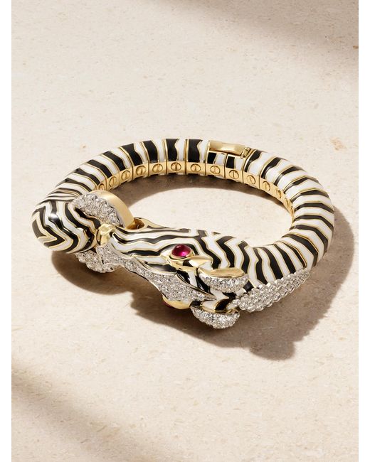David Webb Natural Zebra 18-Karat, Platinum, Diamond, Ruby And Enamel Bracelet