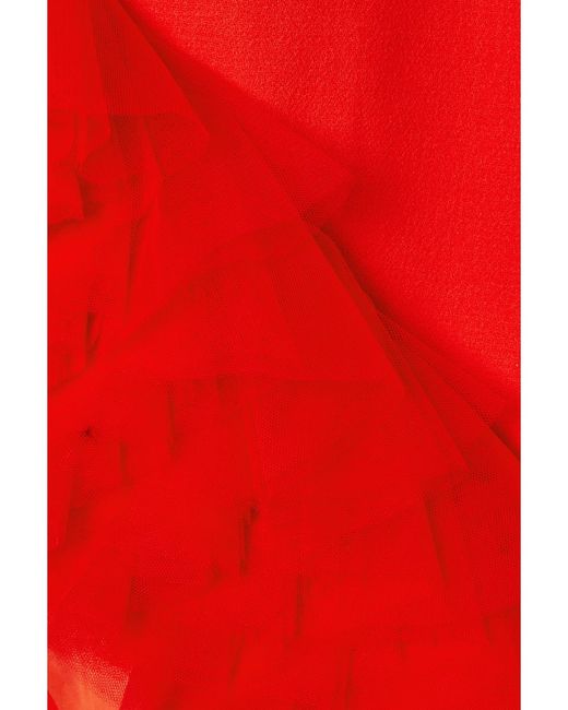 David Koma Red Asymmetrisches Midikleid Aus Woll-Crêpe Mit Tüllbesätzen
