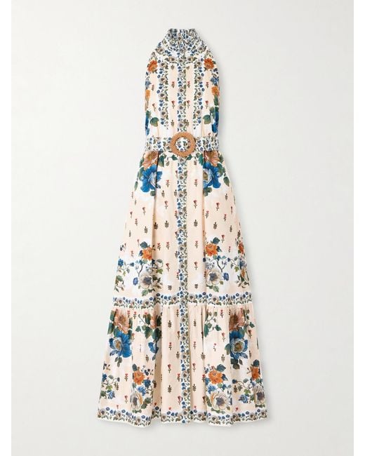 Borgo De Nor White Biba Tiered Floral-Print Cotton-Poplin Maxi Dress