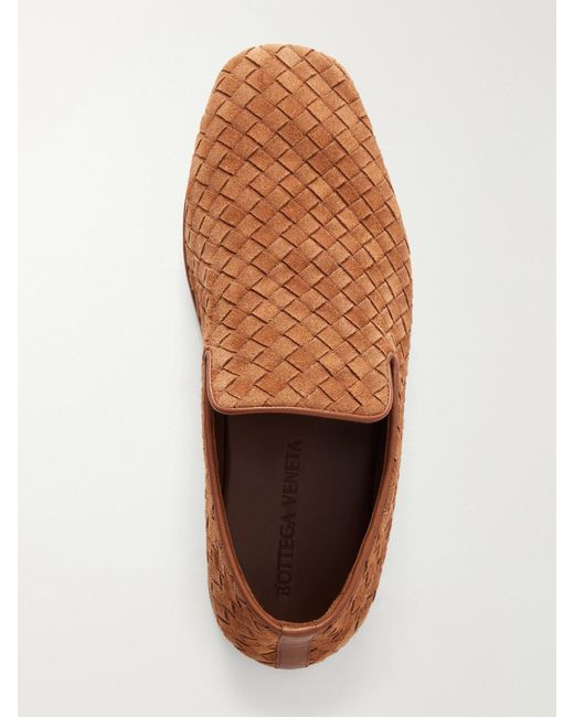 Bottega Veneta Brown Palazzo Intrecciato Suede Loafers