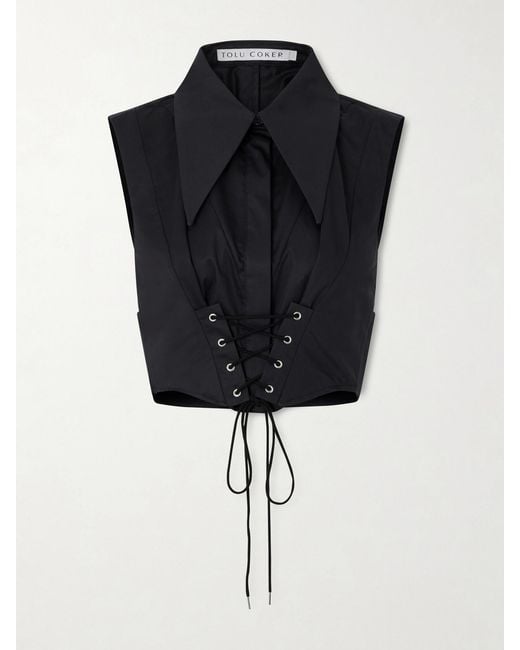 Tolu Coker Black Cotton-Sateen Corset Top