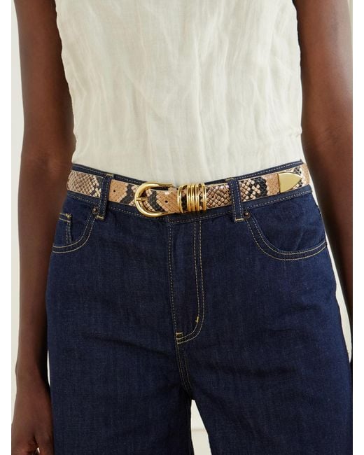 DEHANCHE Natural Hollyhock Embellished Snake-Effect Leather Belt