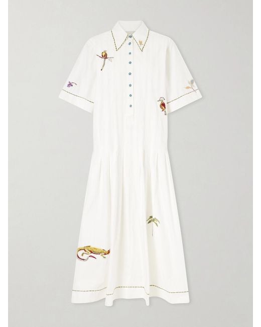 ALÉMAIS Natural Camelia Embroidered Organic Cotton-Poplin Midi Dress