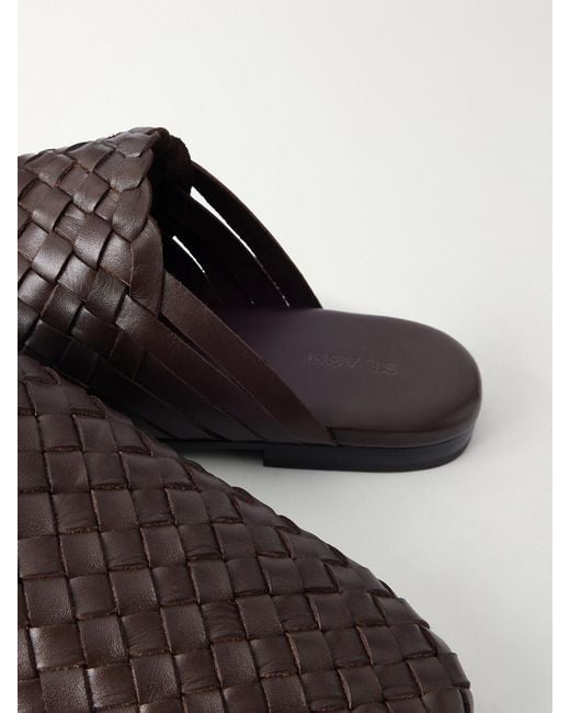 St. Agni Brown Bunto Woven Leather Slip-Ons
