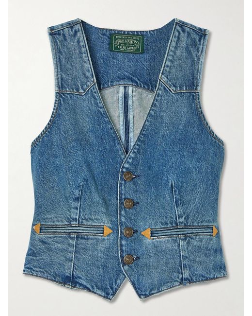 Polo Ralph Lauren Blue Embroidered Denim Vest