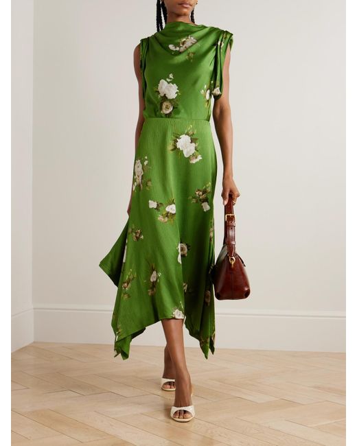 Erdem Green Midirock Aus Krepon Mit Blumenprint