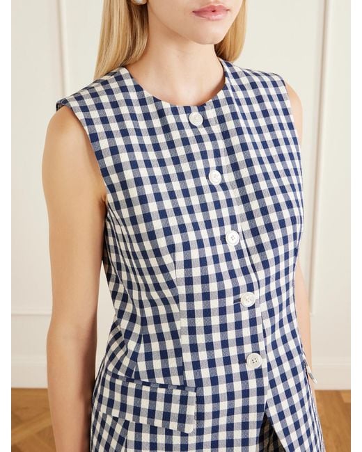 Veronica Beard Blue Lois Checked Stretch-Cotton Cloqué Tank