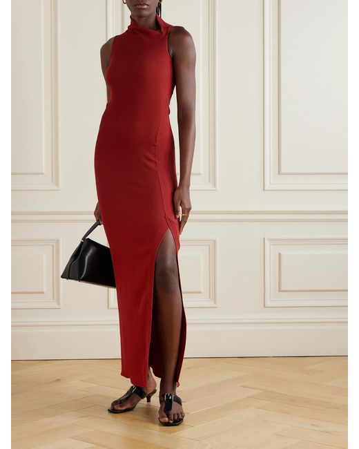 Cortana Red Fiona Asymmetric Silk-Blend Maxi Dress