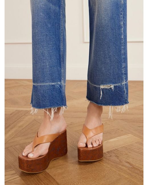 Chloé Brown Leather Platform Thong Sandals