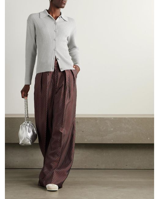Dries Van Noten Gray Ribbed-Knit Wool-Blend Cardigan