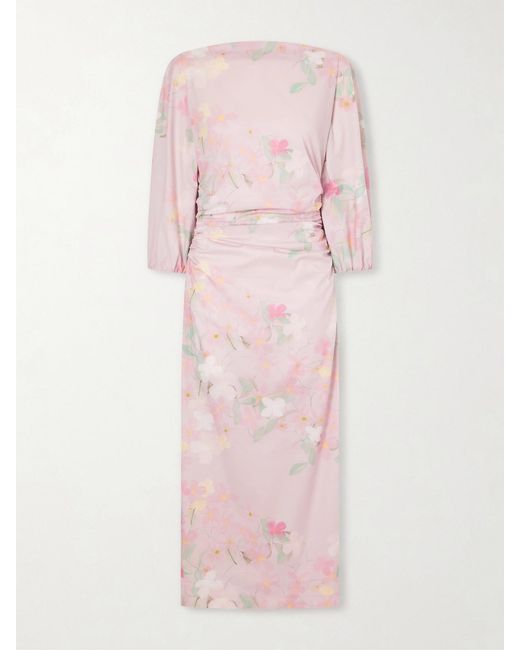 BERNADETTE Pink Ezra Floral-Print Cotton-Blend Midi Dress