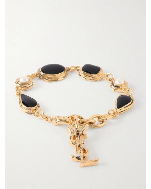 Saint Laurent Metallic Cassandre-Tone Enamel Bracelet
