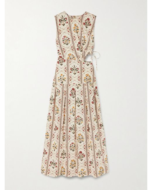 Agua Bendita Natural Otoño Andes Embellished Cutout Pleated Printed Cotton Midi Dress