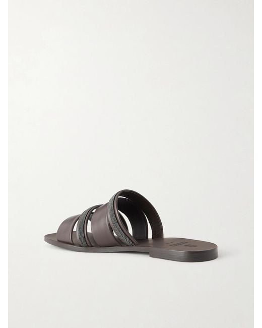 Brunello Cucinelli Brown Embellished Leather Sandals