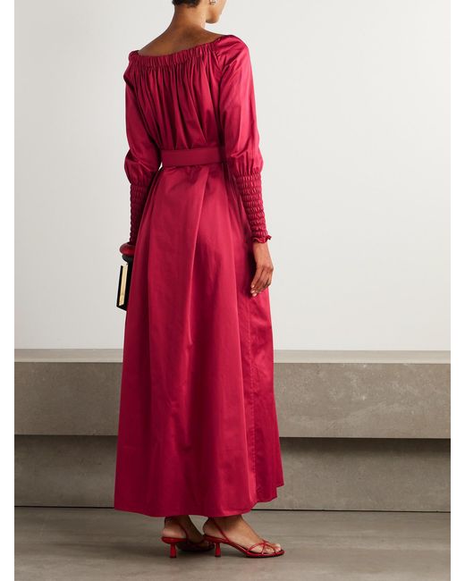 Marta Ferri Noel Belted Gathered Cotton-Sateen Maxi Dress