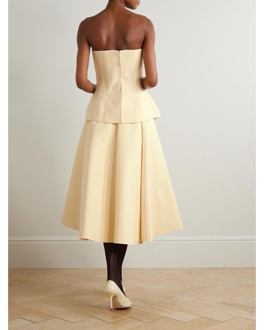 Solace London Natural Ada Strapless Layered Gathered Crepe Midi Dress