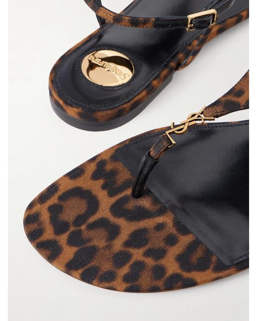 Saint Laurent Natural Cassandra Logo-Embellished Leopard-Print Canvas Sandals