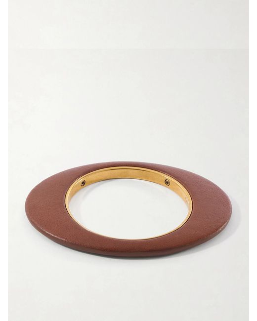 Saint Laurent Brown Blade Logo-Engraved-Tone And Leather Bangle