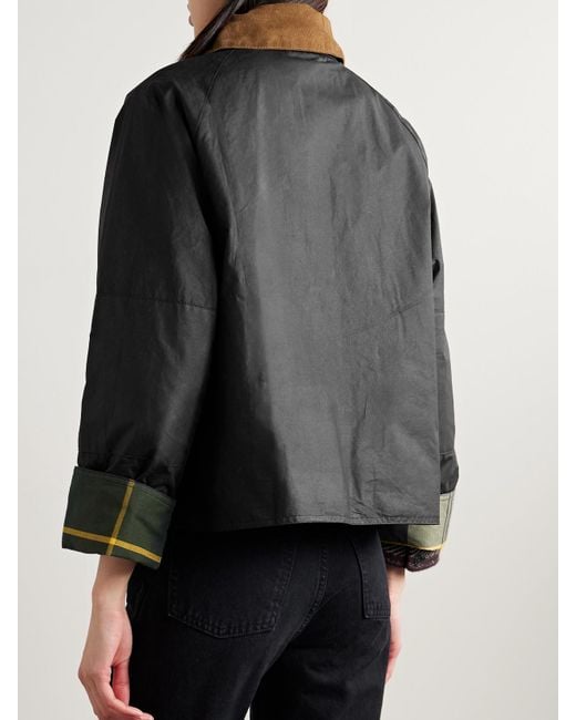 Barbour Black Erma Hooded Corduroy-Trimmed Waxed-Cotton Jacket