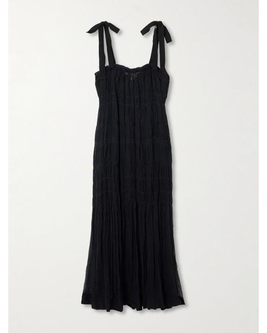 Alix Of Bohemia Black Emrys Midikleid Aus Chiffon Mit Streifen Und Raffungen