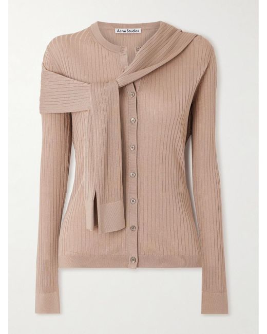 Acne Natural Mehrlagiger Cardigan Aus Rippstrick