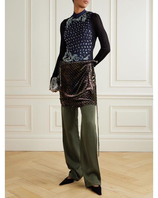 Dries Van Noten Blue Oberteil Aus Stretch-Mesh Mit Verzierungen