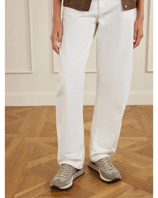 Brunello Cucinelli Natural Leather And Suede-Trimmed Shell Sneakers